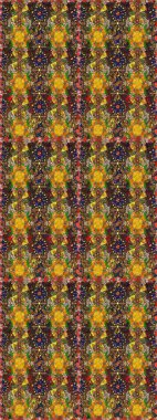 El çizimi çiçekli, soyut, pürüzsüz desen. Kahverengi ve sarı renkli çiçekler. Raster illüstrasyonu.