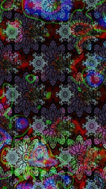 Raster illüstrasyonundaki çiçek desenli çizim. Renkli Bahar Teması eskiz kalıbı. Süslü kumaş deseni. Düz Çiçek Elementleri Tasarımı.