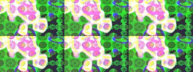 Yeşil ve nötr renklere karalamalar çizilmiş çiçek deseni. Raster illüstrasyonu.