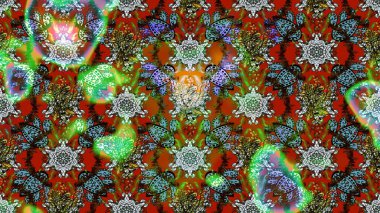 Raster illüstrasyonundaki çiçek desenli çizim. Kahverengi ve yeşil renkte çiçekler.