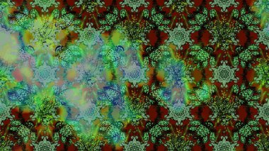 Raster illüstrasyonu. Yeşil ve gri renkte yeşil ve gri papatya deseni. Yeşil ve gri renklerde.