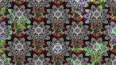 Düz Çiçek Elementleri Tasarım Raster illüstrasyonu. Çiçekli çiçek deseni, suluboya. Gri ve siyah renkte çiçekler. Renkli Bahar Teması çizim şablonu.