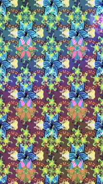 Soyut etnik raster çizim kalıbı. Kabile sanatı boho baskısı, klasik çiçek arkaplanı. Arkaplan dokusu, duvar kağıdı, mavi renkli çiçek teması.