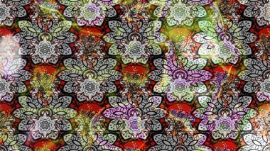 Raster illüstrasyonu. Gri ve nötr renkte çiçekler. Raster illüstrasyonu. Çiçek desenli çizim. Asya tekstil tarzında.