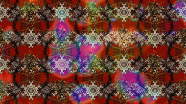 Raster deseni. Sanat ilham verici ve kırmızı stil çiçekler ve arka plan bırakır. Karalama çiçekleri çizim kalıbı. Kahverengi ve kırmızı el çizimi desen.