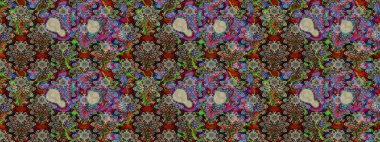 Raster illüstrasyonundaki çiçek desenli çizim. Gri ve kahverengi renkte çiçekler.