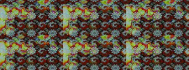 Raster illüstrasyonu. Şirin çiçekli eskiz deseni ve kahverengi ve yeşil renkli yapraklar, suluboya çiçek deseni, duvar kağıdı, kart veya kumaş için fayanslı.