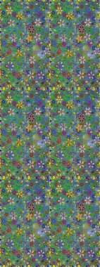 Raster deseni. Bahar çiçekleri dallı desen, yeşil ve mavi renkler çiçekli siluet.