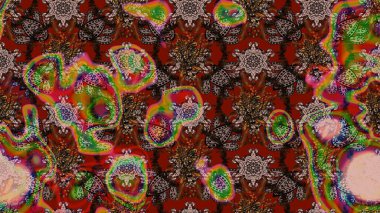 Renkli Bahar Teması eskiz kalıbı. Çiçeksel fantezi tasarımı ve parlak bir arka plan çizimi. Düz Çiçek Elementleri Tasarımı.