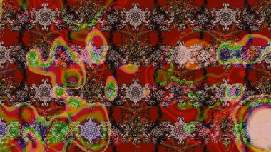 Raster illüstrasyonundaki çiçek desenli çizim. Kahverengi ve kırmızı renkte çiçekler.