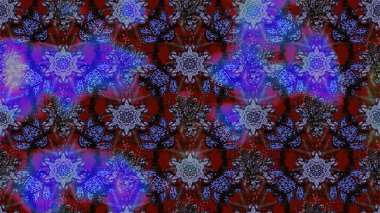 Raster illüstrasyonundaki çiçek desenli çizim. Mor ve mavi renkte çiçekler.