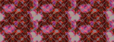 Raster illüstrasyonu. Çiçek süslemeli çizim deseni. Kahverengi ve kırmızı renkte çiçekler.