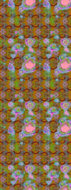 Şirin çiçekli, desenli, kahverengi ve yeşil renkli renkli bir eskiz deseni. El çizimi çiçek çizimi deseni (fayans). Tekstil için suluboya çizim deseni.