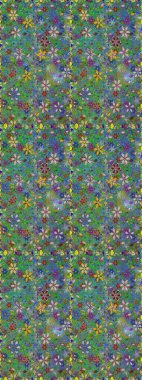 Raster deseni. Bahar çiçekleri dallı desen, yeşil ve mavi renkler çiçekli siluet.