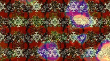 Kahverengi ve kırmızı renklere karalamalar çizilmiş çiçek deseni. Raster illüstrasyonu.