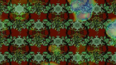 Raster illüstrasyonu. Çiçekli güzel suluboya desen. Yeşil ve kırmızı renklerde.