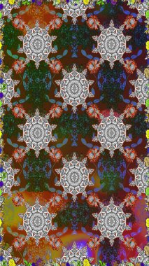 Yapraklı çiçekler ve kahverengi ve gri renklerde papatya çiçekleri. Raster - stok. Kusursuz arkaplan deseni.