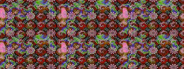 Taslak dekoratif arka plan, çiçek mandala. Kahverengi ve yeşil renklerde. Raster illüstrasyonu. Çiçek..