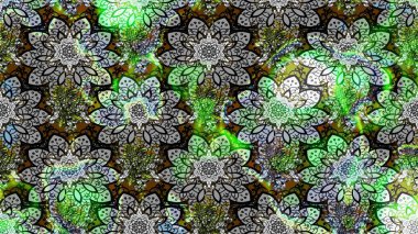 Gri ve yeşil renkli çiçekler. Raster illüstrasyonunda çiçek deseni çizimi.