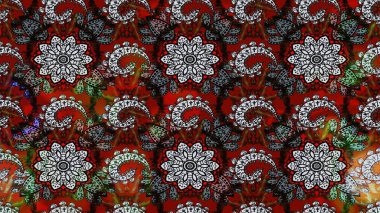 Raster deseni. Patlayan çiçekler soyut olarak yerleştirilmiş. Raster illüstrasyonu. Gri ve siyah renklerde bahar çiçekleri..