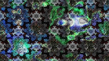 Çiçek çelengi. Güzel, parlak, pürüzsüz kumaş, tuval. Kıvırcık, parlak örgü. Eski moda arka plan. Raster illüstrasyonu. Desen, çizim, çiçek sınırı..