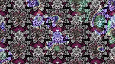 Kıvırcık, parlak örgü. Çiçek çelengi. Desen, çizim, çiçek sınırı. Raster illüstrasyonu. Güzel, parlak, pürüzsüz kumaş, tuval. Klasik eski arkaplan.