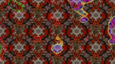 Çiçek desenli raster, kahverengi ve kırmızı çizgi grafik desenli soyut raster arkaplan. Modern stil dokusu.