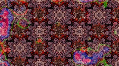 Kabile sanatı boho baskısı, klasik çiçek arkaplanı. Soyut etnik raster çizim kalıbı. Arkaplan dokusu, duvar kağıdı, kahverengi ve pembe renkli çiçek teması.