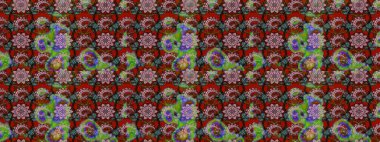 Raster Çiçek İllüstrasyonu güzel tekstil. Kahverengi ve kırmızı renkte etnik çiçeklerle süslenmiş zarif bir eskiz..