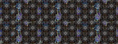 Siyah ve gri renkte etnik çiçeklerle süslenmiş zarif bir eskiz şekli. Raster Çiçek İllüstrasyon Şirin Tekstil.