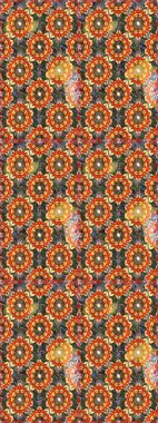 Raster illüstrasyonu. Altın şablon. Klasik çiçek dokusu. Kusursuz desenli altın elementler. Kahverengi ve turuncu renkli Royal retro. Kart, duvar kağıdı, ambalaj, tekstil için klasik tasarım.