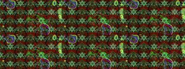 Tropik çiçek desenleri. Yeşil ve kırmızı renkte çiçekler. Raster illüstrasyonu.