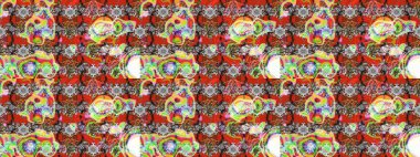 Tarafsız ve kırmızı renklerde çiçekler. Raster illüstrasyonu. Tropikal çizim çiçek deseni.