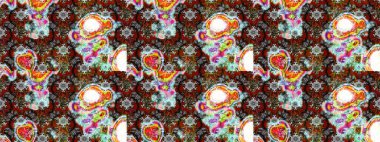 Şirin çiçek elementleri. Robot resim. Gri ve kahverengi renkli çiçekler. Raster illüstrasyonu.