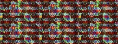 Silk scarf with blooming flowers. 1950s-1960s motifs. Abstract sketch raster pattern with hand drawn floral elements. Retro textile design collection. Brown and red on brown and red.