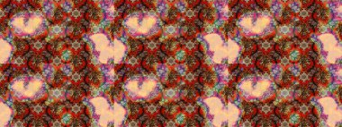 Millefleur 'lar. Küçük kahverengi, bej ve çiçeklerle oldukça eski bir besin torbası deseni. Tekstil, kumaş, kapaklar, duvar kağıtları, baskı, paket, koleksiyon defteri, örgü, dekupaj için çiçek arkaplanı..