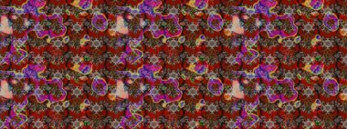 Eskiz arkaplan modeli. Yapraklı çiçekler ve kahverengi ve kırmızı renklerde papatya çiçekleri. Raster - stok.