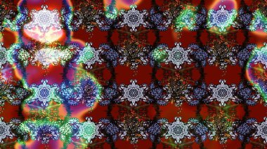 Üzerinde gelincikler ve vadi zambakları olan renkli çiçek desenli nakış deseni. Tekstil tasarımı için kırmızı ve kahverengi renkte geleneksel Raster çiçek buketi.