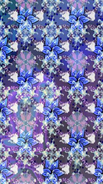 Düz Çiçek Elementleri Tasarımı. Çiçekli çizim şekli. Renkli Bahar Teması eskiz kalıbı. Mavi ve mor renkte çiçekler.