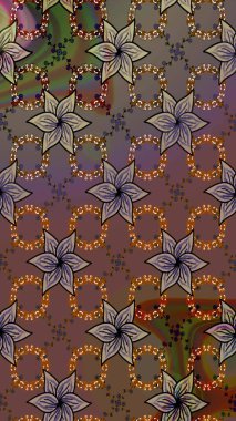 Raster Çiçek İllüstrasyonu 'nun şirin tekstili. Kahverengi ve gri renkte etnik çiçeklerle süslenmiş zarif bir eskiz..