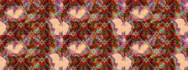 Millefleur 'lar. Küçük kahverengi, bej ve çiçeklerle oldukça eski bir besin torbası deseni. Tekstil, kumaş, kapaklar, duvar kağıtları, baskı, paket, koleksiyon defteri, örgü, dekupaj için çiçek arkaplanı..