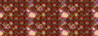 Raster illüstrasyonundaki çiçek desenli çizim. Raster illüstrasyonu. Güzel kumaş deseni. Kahverengi ve kırmızı renklerde.