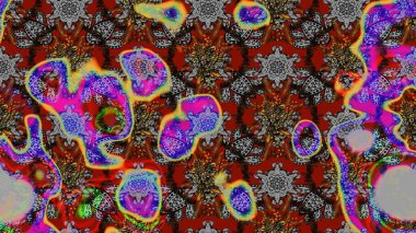 Kumaş, duvar kağıdı ve kağıt üzerine baskı yapmak için gelişen arka plan. Moda arka planında parlak buketler. Raster illüstrasyonu. Eski usul küçük çiçekli şirin bir eskiz deseni..