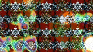 Kabile sanatı boho baskısı, klasik çiçek arkaplanı. Soyut etnik raster çizim kalıbı. Arkaplan dokusu, duvar kağıdı, kahverengi ve yeşil renkli çiçek teması.