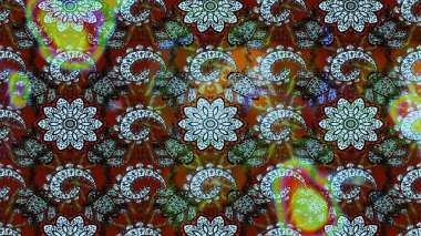 Çiçek desenli çizim. Asya tekstil tarzında. Raster illüstrasyonu. Renkli Bahar Teması eskiz kalıbı. Düz Çiçek Elementleri Tasarımı. Güzel kumaş deseni.