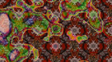 Renkli Bahar Teması eskiz kalıbı. Düz Çiçek Elementleri Tasarımı. Asya tekstil tarzında. Raster illüstrasyonu. Çiçek desenli çizim. Güzel kumaş deseni.