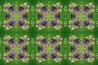 Yeşil, gri ve bej renklerinde, altın elementli, pürüzsüz desenler. Şam tasarım için kusursuz desen.