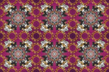 Şık bir grafik desen. Kusursuz raster arka plan. Duvar kâğıdı barok, İspanyol kumaşı. Çiçek deseni. Kahverengi, gri ve mor renklerde altın elementler.