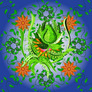 Gentle, nice floral background. Floral pattern in doodle style with flowers. Flowers on blue and green colors.