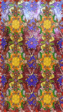 Raster illüstrasyonu. Tomurcukları papatya çiçekleri olan sevimli bir çiçek deseni. Eski usul. Eskiz geçmişi. Kumaş, tekstil, duvar kağıdı baskısı için. Miles Fleur, dandik süs.